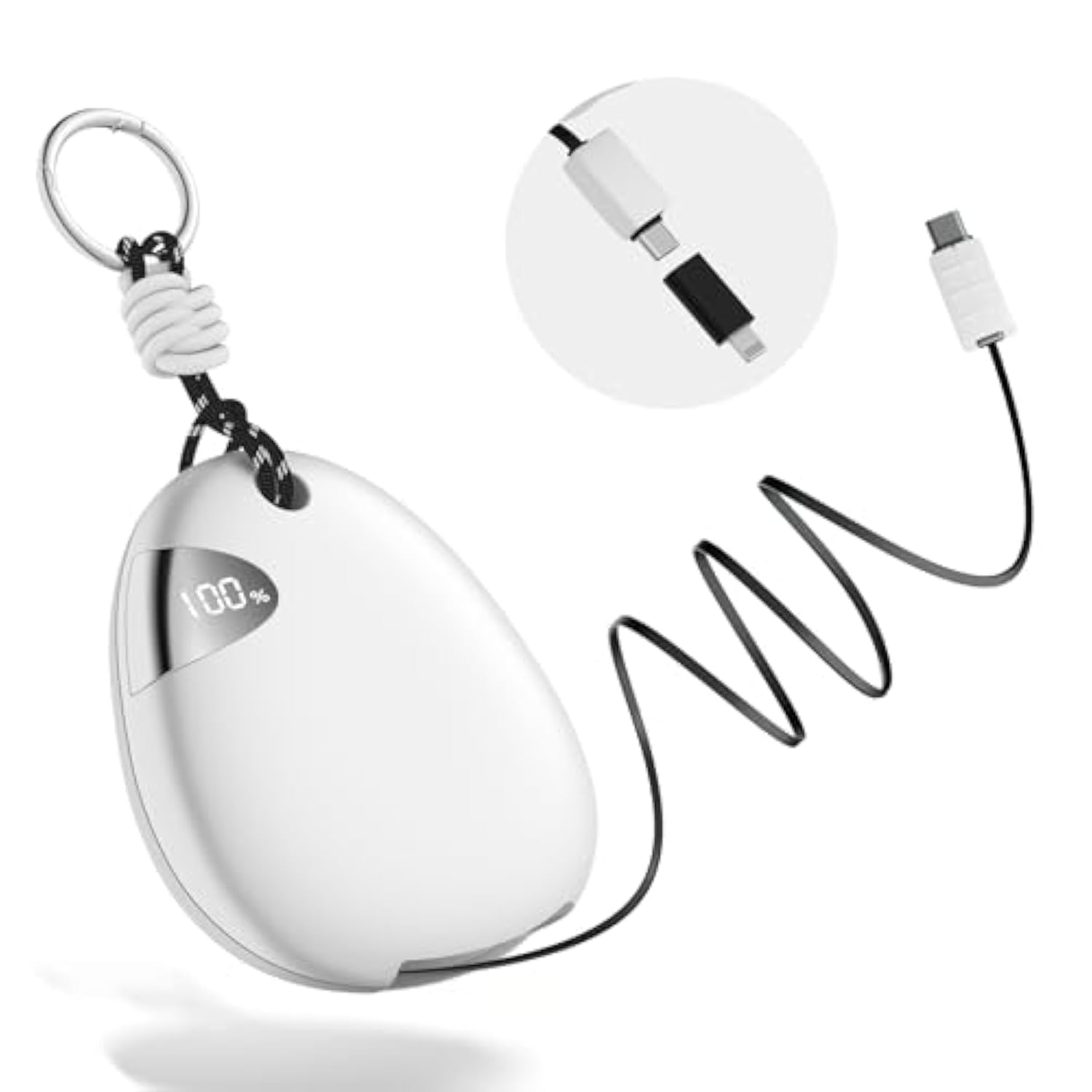 Portable Charger Power Bank 10000 Mah 65Cm Fast-Charging Retractable Cable Outdoor Wearable Battery Pack Usb-C Lightning For Iphone Smart Led Display For Hiking Camping Backpacking