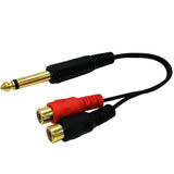 6.35Mm To 2 Rca Cable, Gold Plated 1/4 Inch Mono Ts Male To 2 Dual Rca Female
