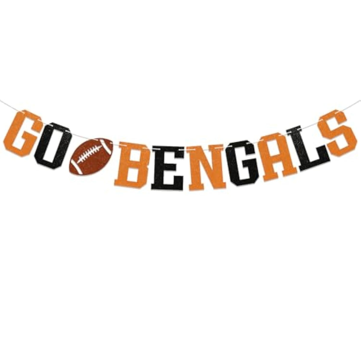 Go Bengals Banner - Football Game Day Party Banner, Bengals Fans, Sports Theme Party Decor Black Orange Glitter