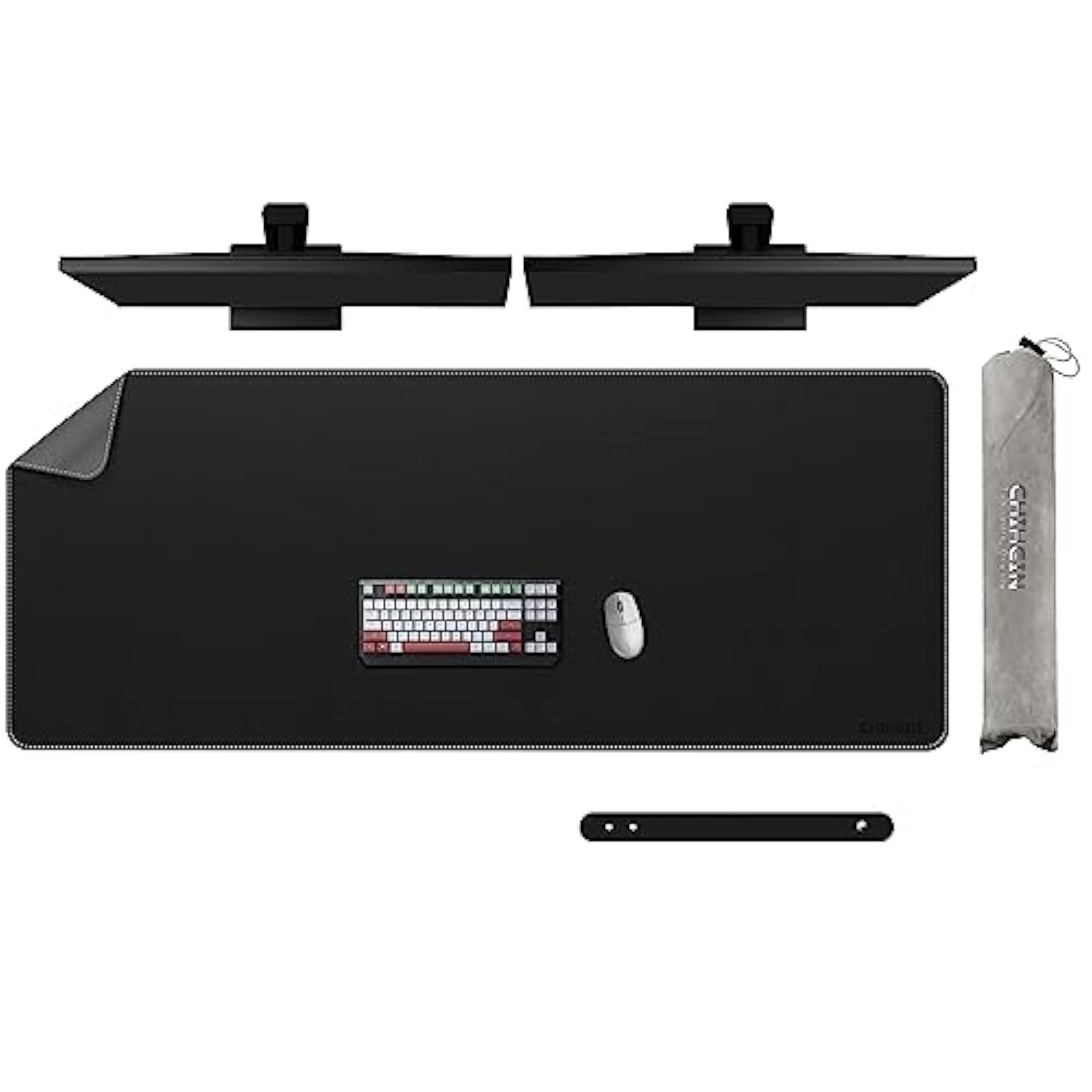 59" X 24" 4Xl Pu Leather Desk Mat (Black/Gray), Huge Mouse Pad, Dual Sided Desk Pad Protector, Waterproof Writing Blotter For Gaming/Office/Home