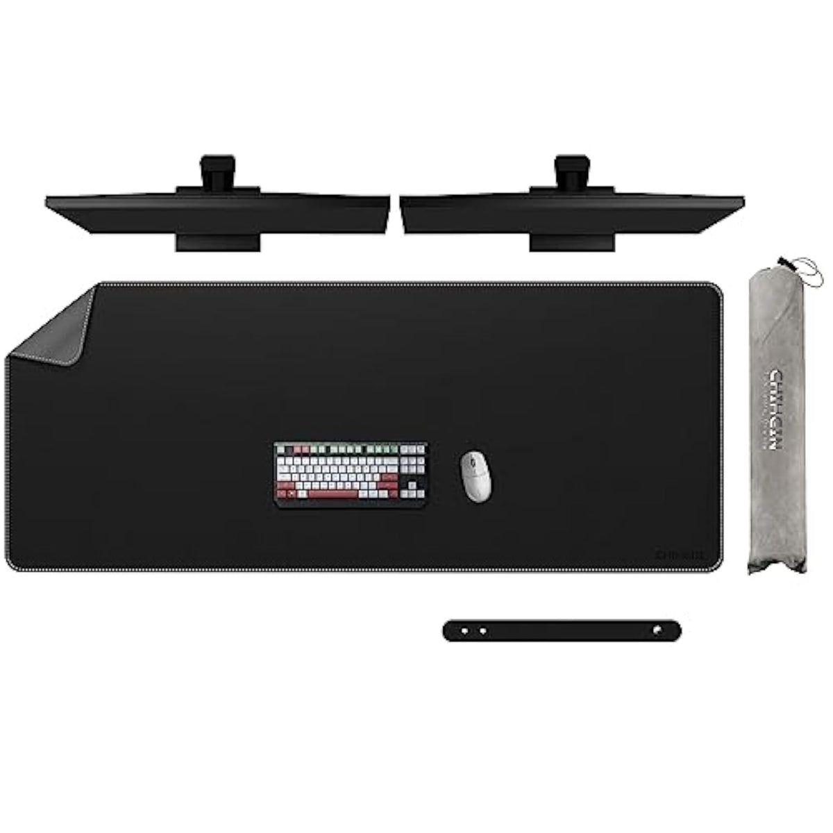 59" X 24" 4Xl Pu Leather Desk Mat (Black/Gray), Huge Mouse Pad, Dual Sided Desk Pad Protector, Waterproof Writing Blotter For Gaming/Office/Home