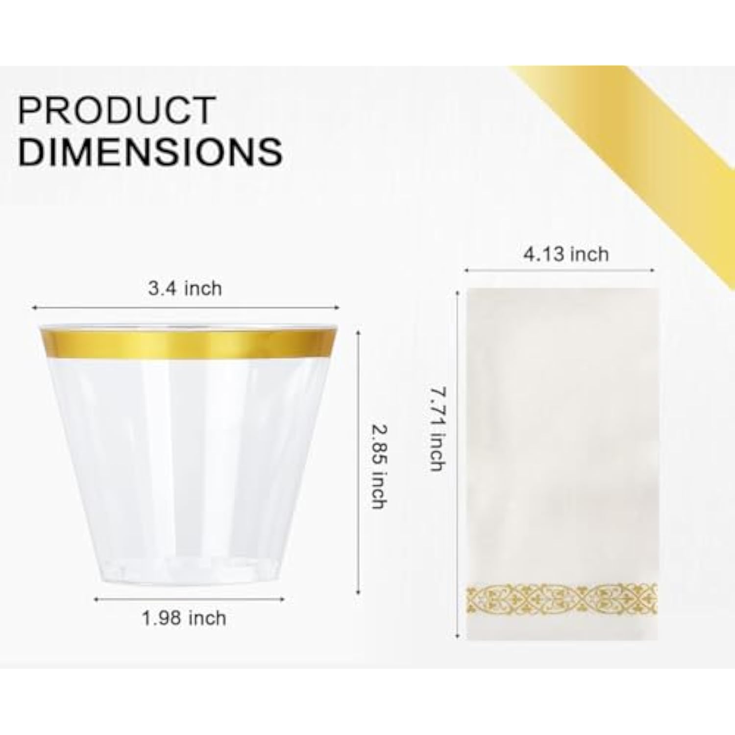 175-piece gold disposable dinnerware set with plates, silverware, cups & napkins