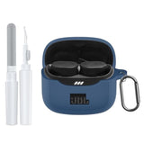 JBL Tune Buds 2 Soft Silicone Protective Case Cover with Carabiner & Cleaner Kit Accessories Set, Dark Blue, Compatible with JBL Tune Buds 2 Case