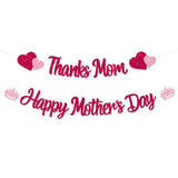 Glitter Happy Mother's Day Banner Thanks Mom Banner Garland Happy Mothers Day Decorations for Party Supplies Mother's Day Decor Mothers Day Garlands Sign