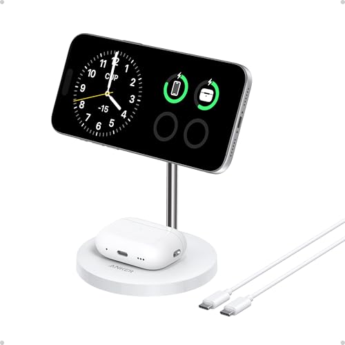 Anker MagSafe Compatible MagGo Charger Stand, iPhone 17 Wireless Charger, 2-in-1 Charging Station, Qi2 Certified 15W Fast Charging, for iPhone