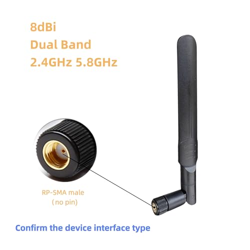 Dual Band Wifi Antenna 2.4Ghz 5.8Ghz 8Dbi Wifi Rp-Sma Male Antenna For Wireless Routers Pc Desktop Surveillance Monitor (2-Pack)