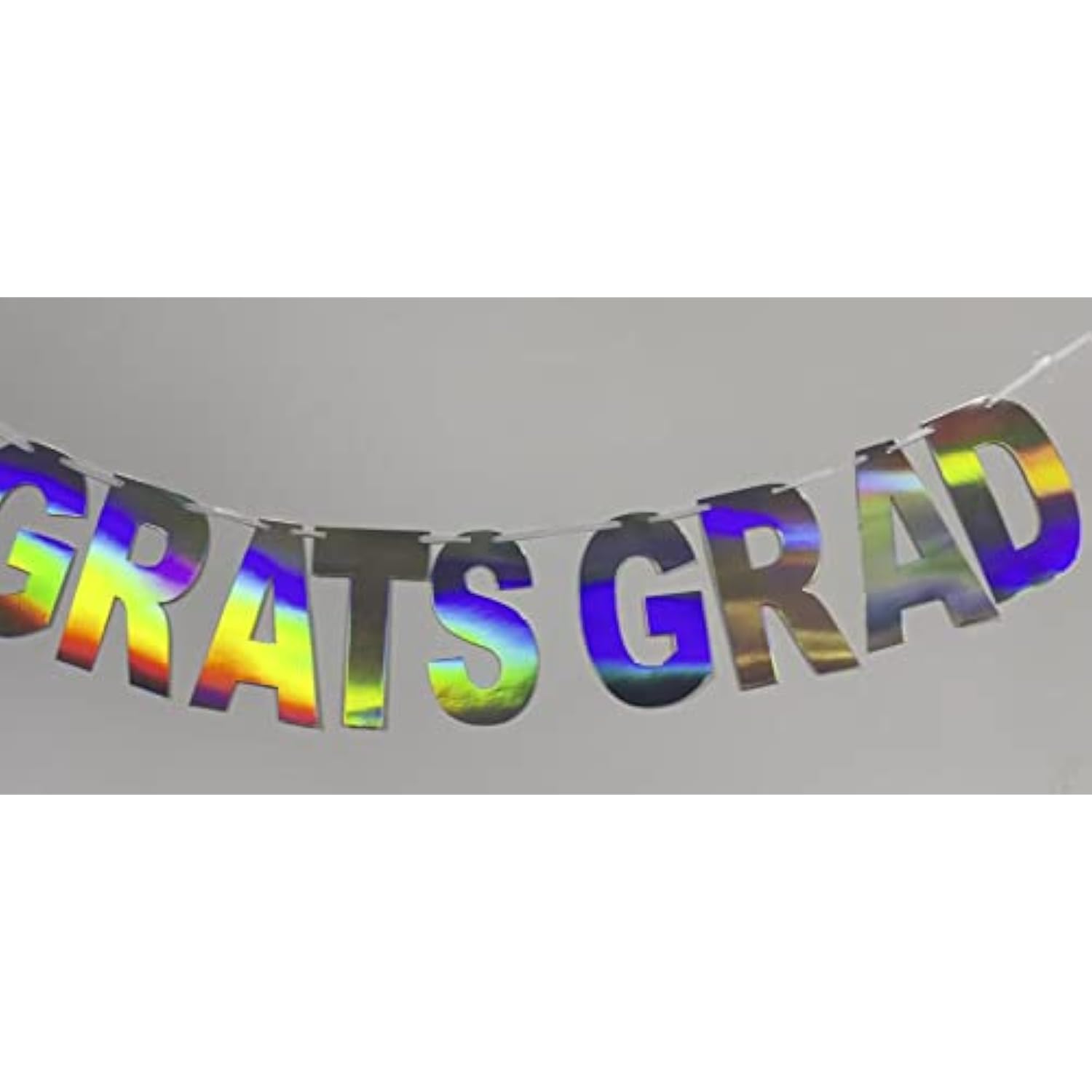 Pre-Strung Holographic Congrats Grad Banner Decorations Sign, Iridescent Hanging Bunting String Flag Garland For Graduation Ceremony Party Decoration