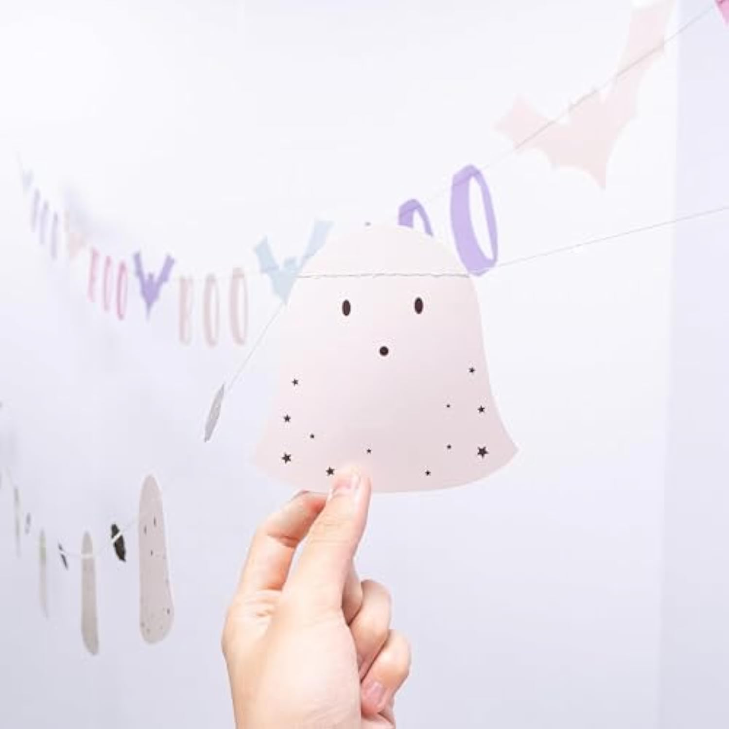 Pastel Halloween Garland 2pcs Bat Boo Ghost Banner Photo Booth Backdrop for Party Decor