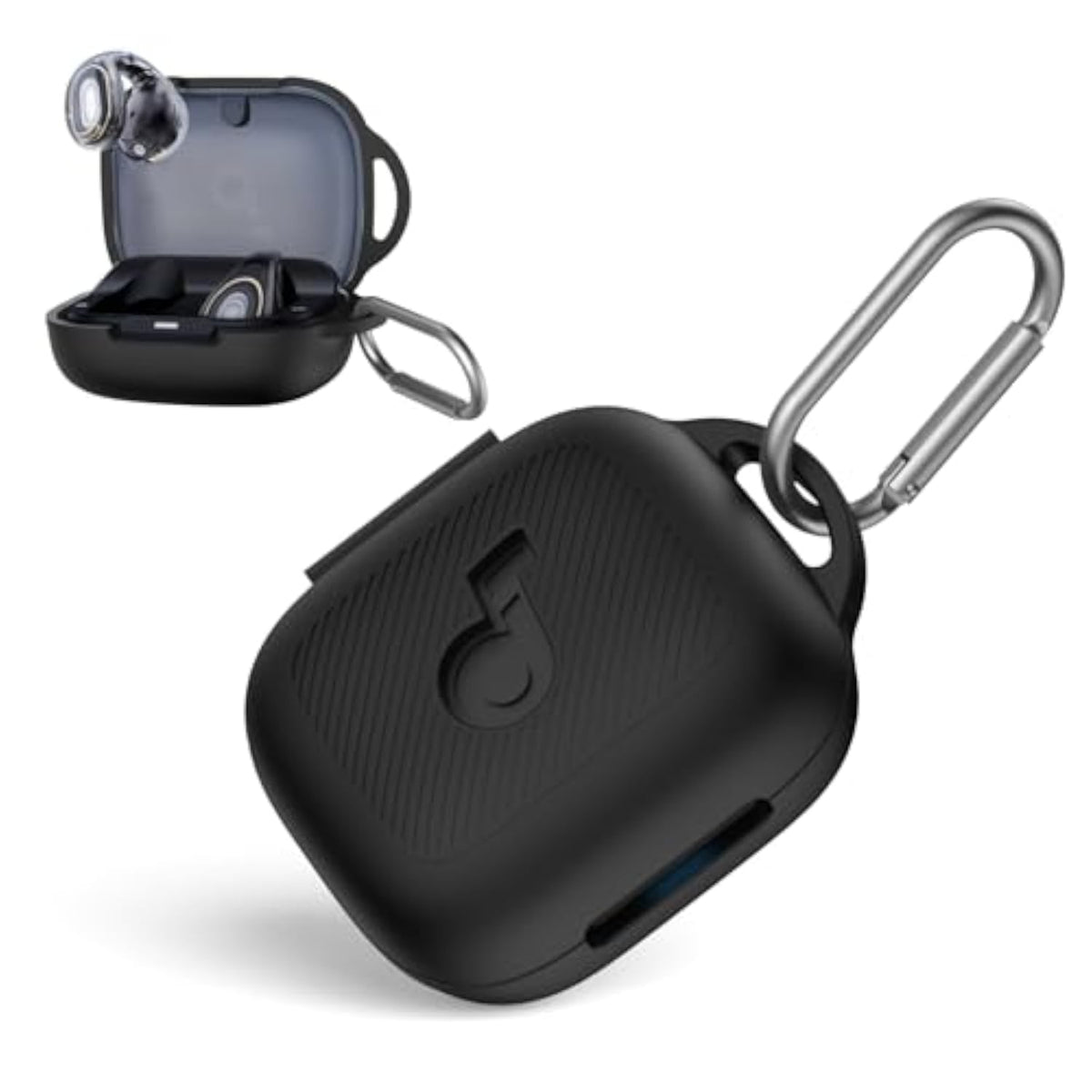 Soundcore C30i Case Cover, Premium Silicone Protective Scratch Resistant Logo Visible Design Compatible with Anker Open-Ear Earbuds Charging Case with Carabiner, Black