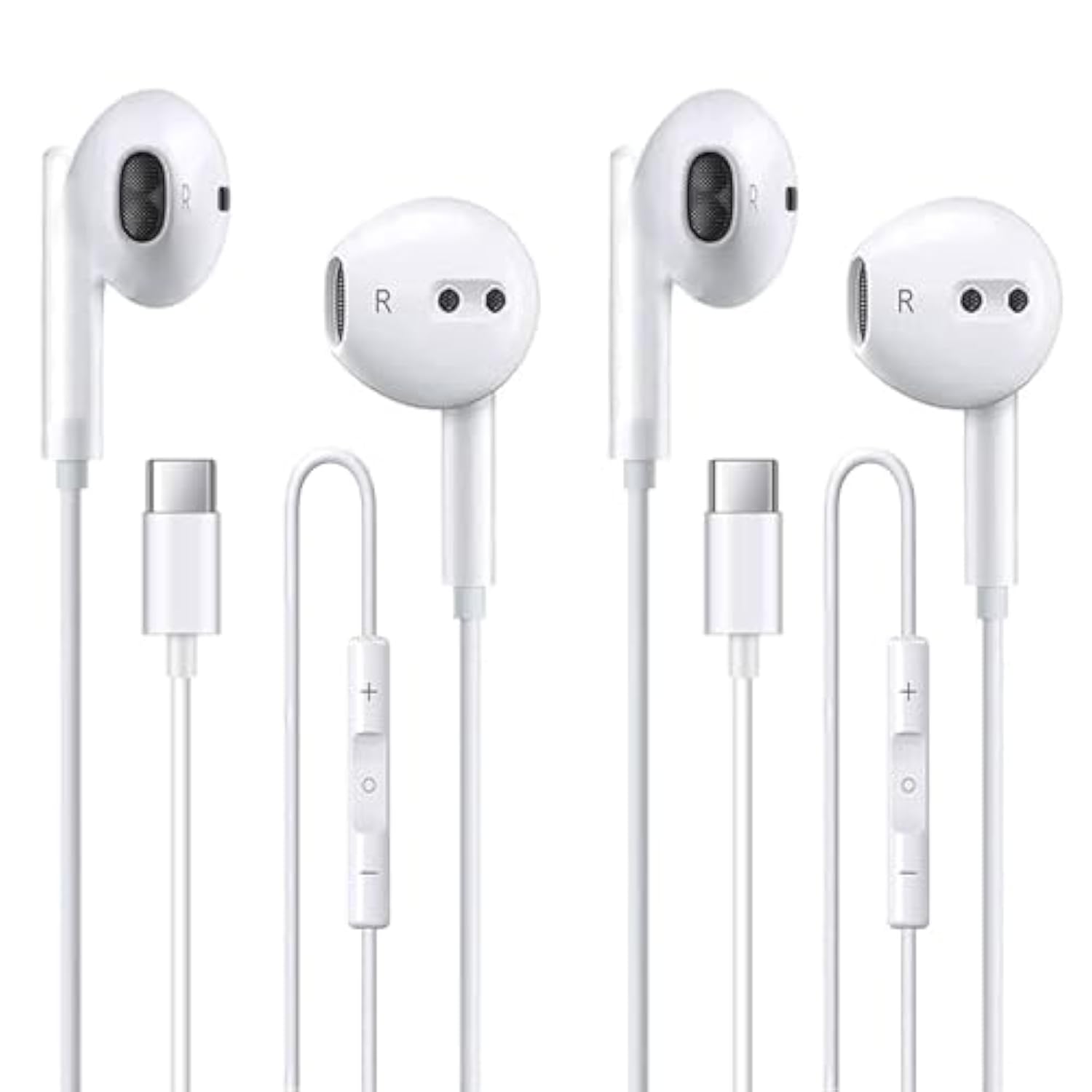 2 Pack Of Usb C Headphones For Iphone 16/16 Pro/16 Plus/16 Pro Max/15/15 Plus/15 Pro/15 Pro Max,Usb Type C Earphones Hifi Stere, White Wired Earbuds With Microphone & Volume Control