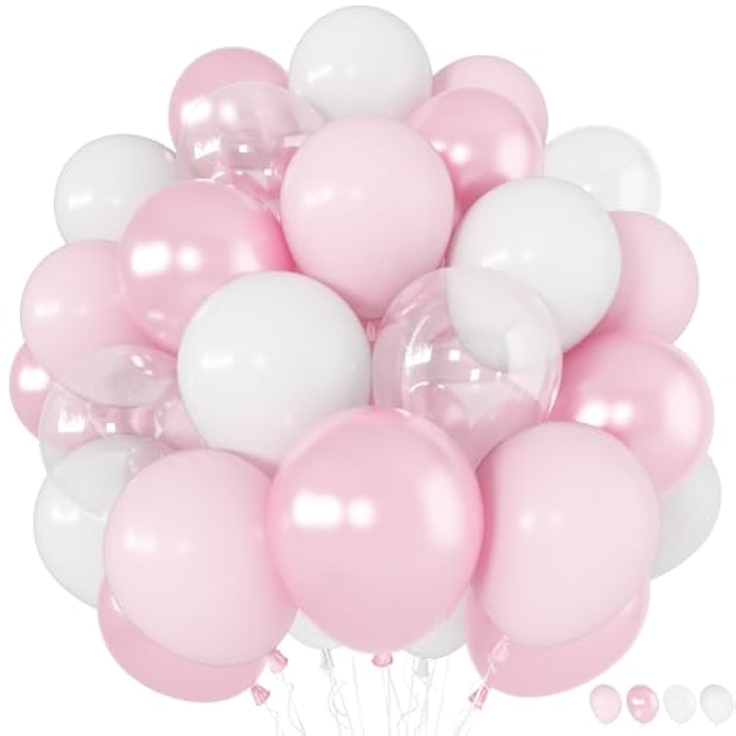 Pink Balloons 60 Pcs Light Baby Pearl Pink And White Latex Party Balloon With 12 Inch Double Stuffed Balloon For Girls Princess Winter Wonderland Wedding Birthday Baby Shower Bridal Party Decor