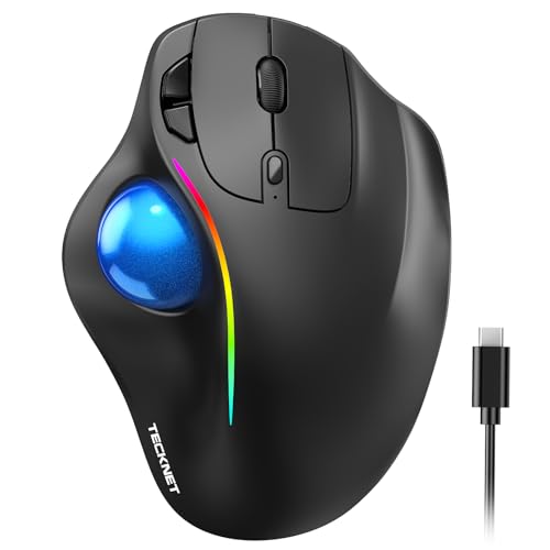Pro Wireless Trackball Mouse, Bluetooth Mouse With Ergonomic Thumb Control, Usb-C Rechargeable, Rgb Light Mice With Adjustable Dpi, 3-Device Connectivity (Bt Or 2.4G),For Pc/Mac/Laptop - Black
