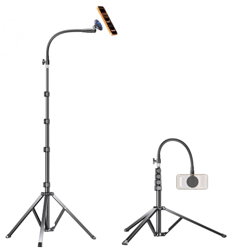 Magnetic Magsafe Phone Tripod Stand, Heavy Duty Aluminum Overhead Tripod for iPhone with 17 Flexible Gooseneck, Overhead Phone Stand for Video