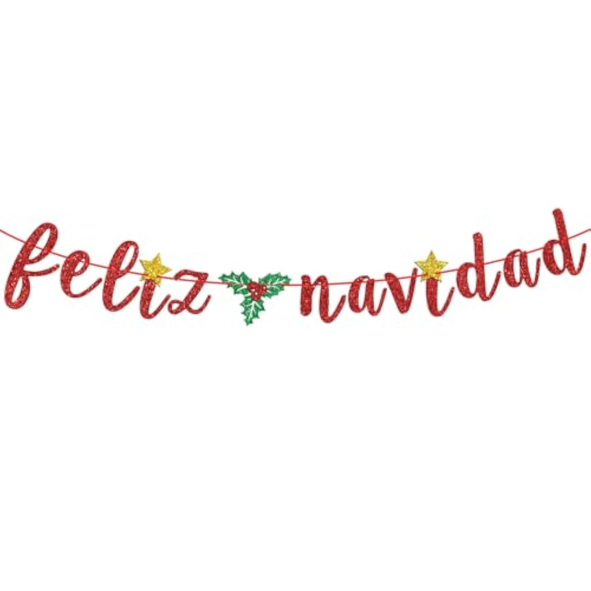Red Glitter Feliz Navidad Banner - Spanish Christmas Holiday Bunting Garlands- Festive Party Decor/Winter Mantle Home Decor/Xmas Party Decoration Supplies