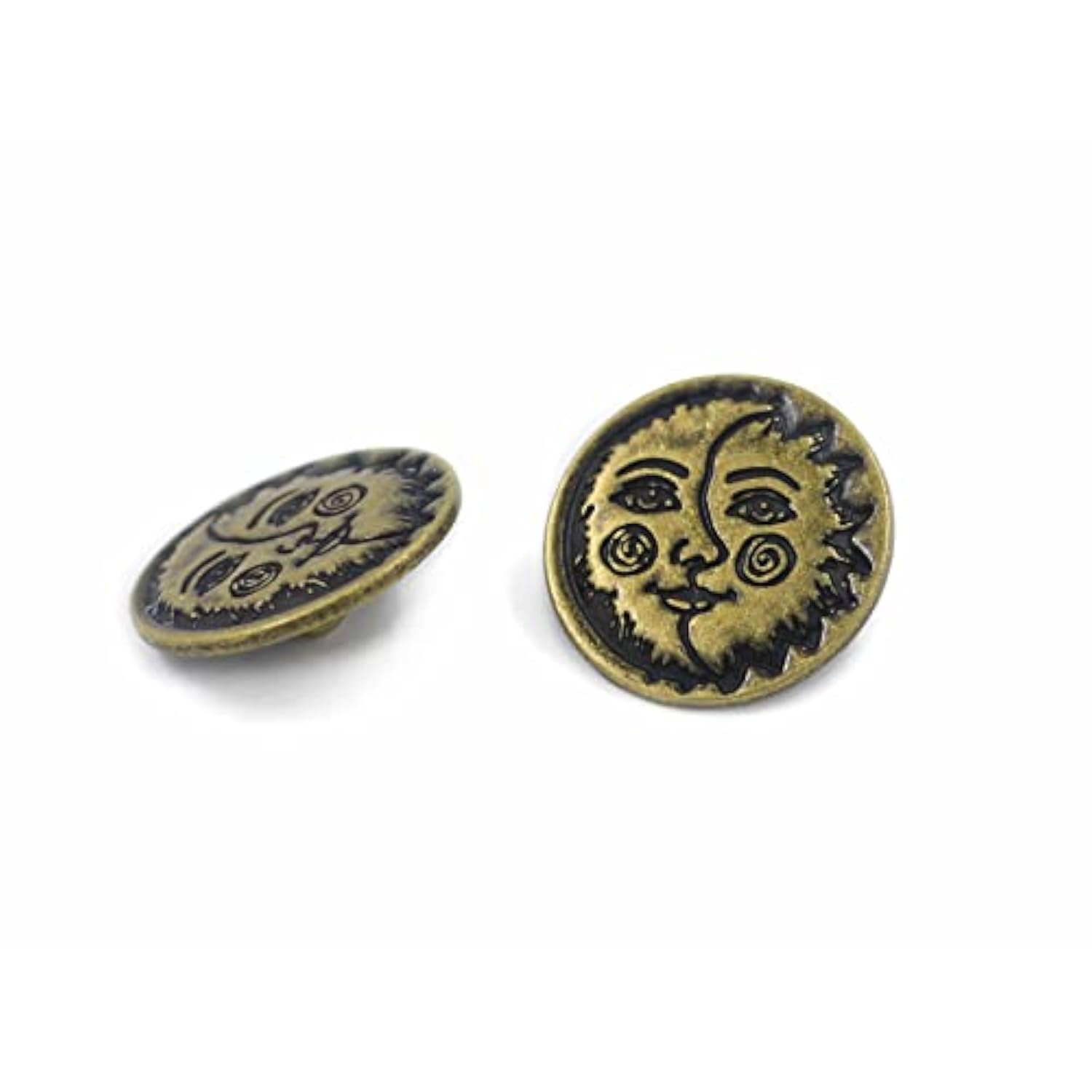 12 Pieces Sun Moon Face Symbol Metal Shank Buttons. 20Mm (3/4 Inch) (A