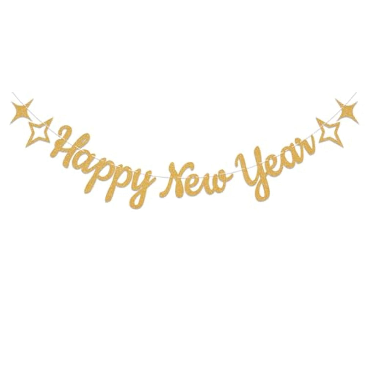 Happy New Year 2025 Banner Gold Glitter Party Decorations