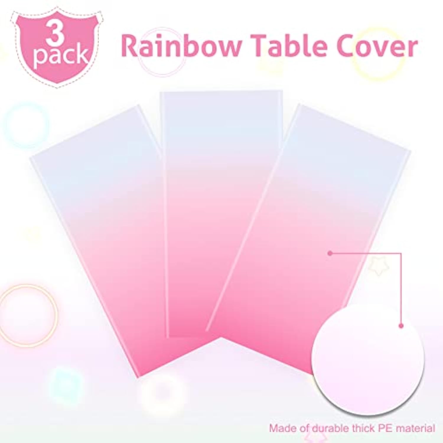 3pcs Pastel Rainbow Tablecloths, 54x108" for Birthday & Party Decorations