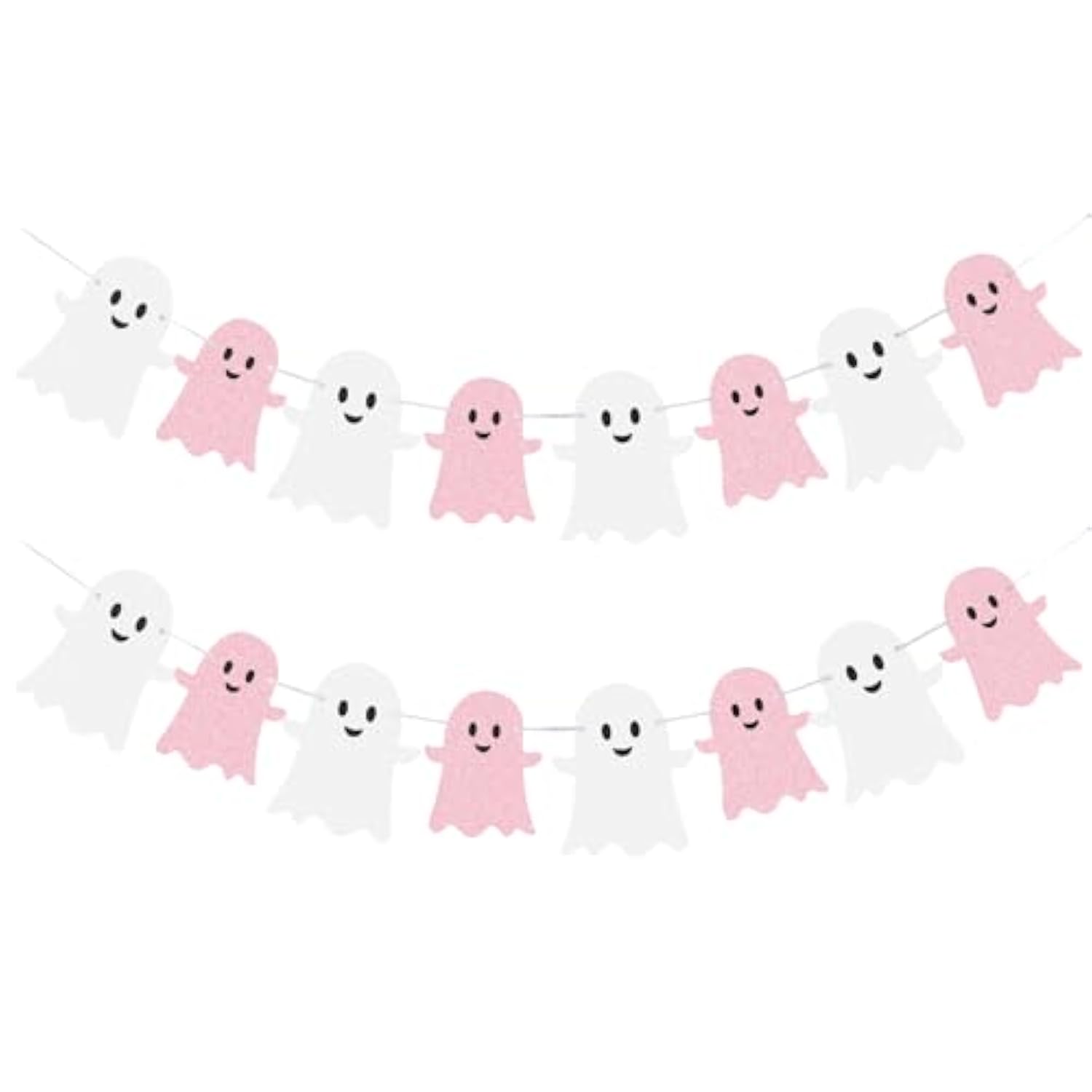2PCS Halloween Ghost Banner Glitter White Pink Garland Party Birthday Decor