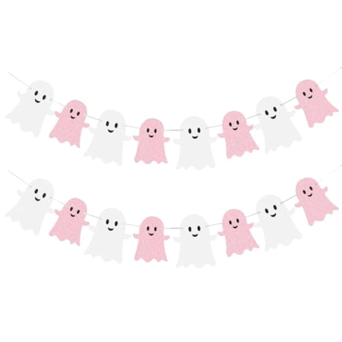 2PCS Halloween Ghost Banner Glitter White Pink Garland Party Birthday Decor