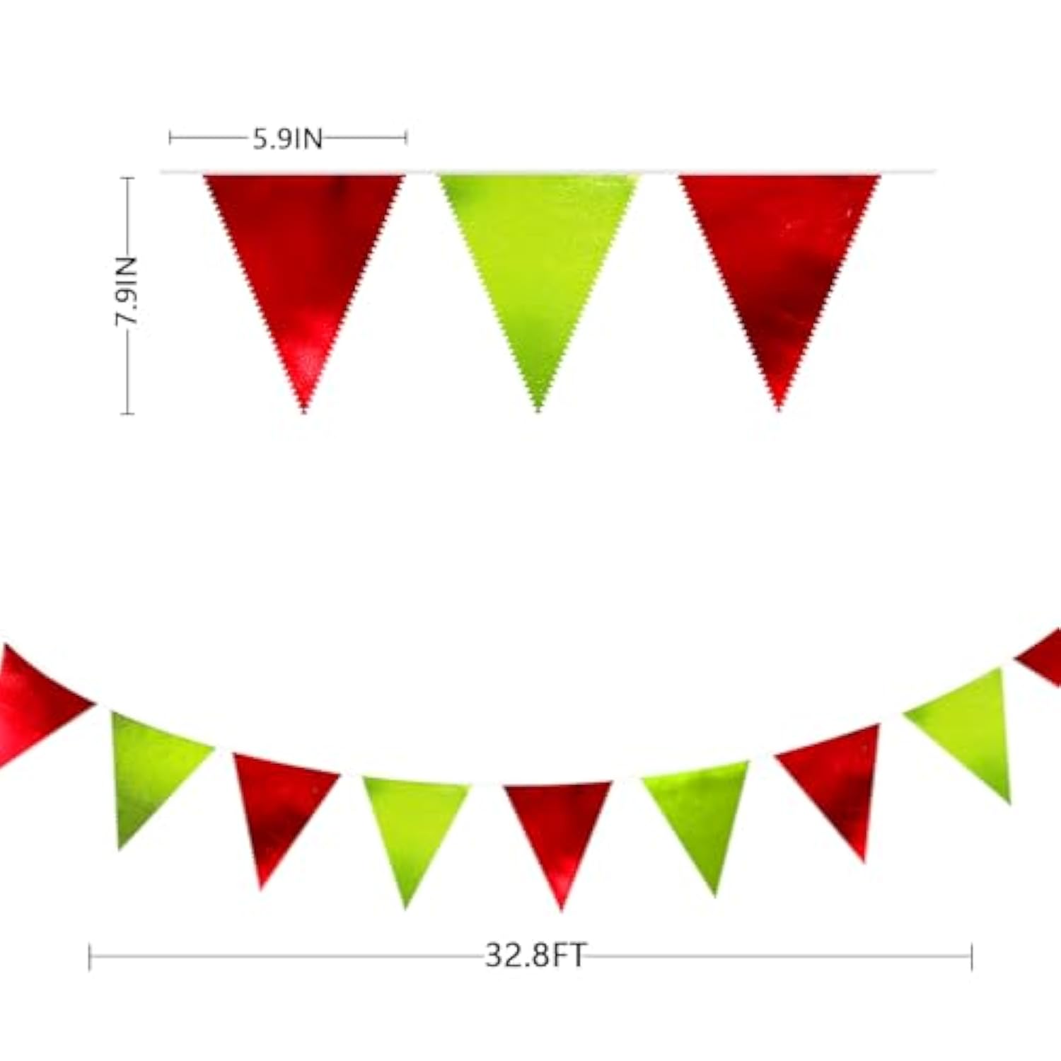 Red And Green Metallic Fabric Triangle Pennant Banner Flag Bunting Garland For Merry Grinchmas Birthday Baby Shower Bachelorette Xmas Holiday Christmas Holiday New Year Party Decorations Supplies