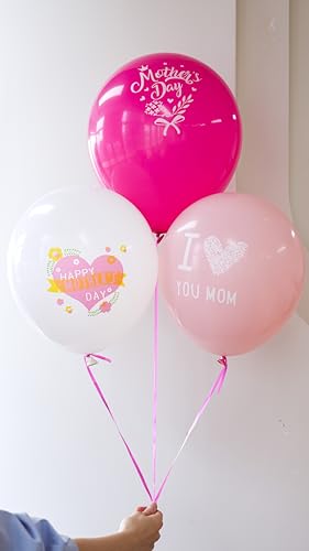 Mother's Day Balloons, 60 Pcs Pink White Mom Print Party Decor