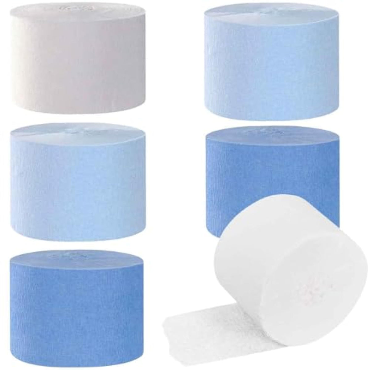 6 Rolls Dusty Blue/White Crepe Paper Streamers (1.8" x 82 Ft) Party Decorations