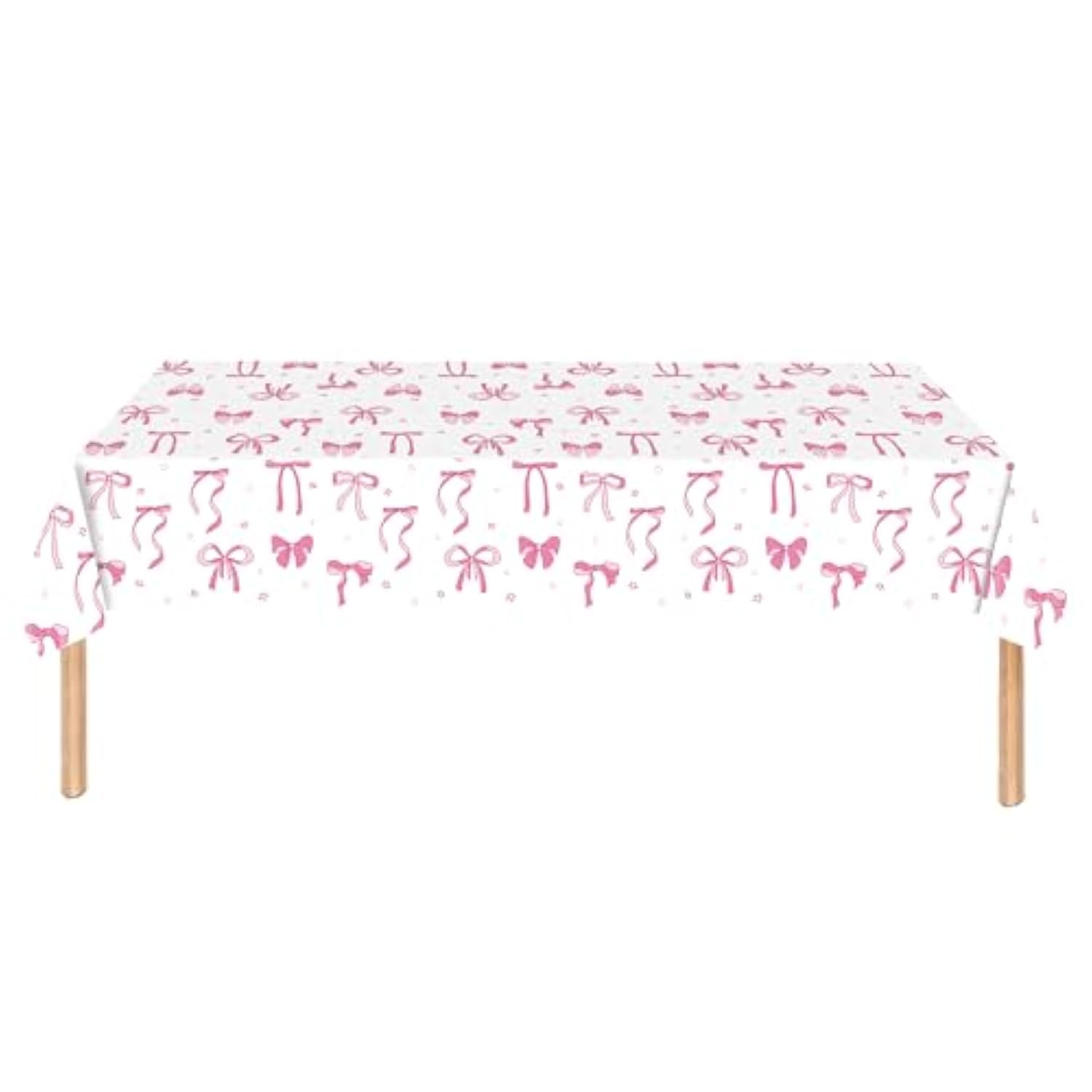 2 Pack Pink & White Bow Tablecloth, 54x108 Inch for Girls Birthday, Baby Shower Decor