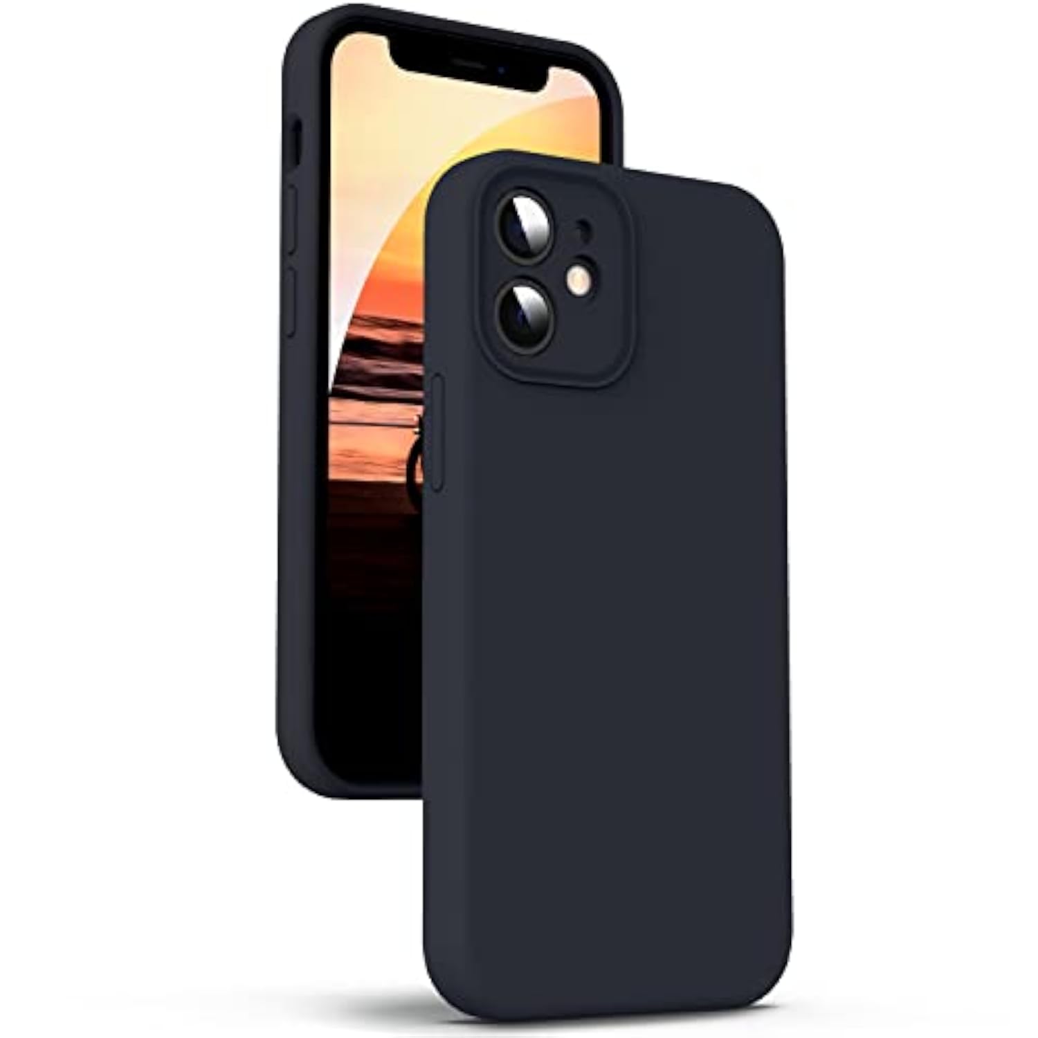 Liquid Silicone Case for iPhone 12 Mini, 4 Layer Phone Case Protective Cover with Camera Protection, Anti Fingerprint, and Wireless Charging, 5.4", Black