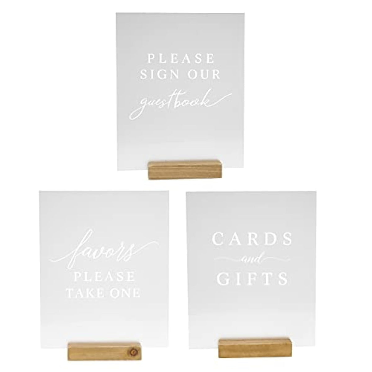 Set Of 3 Wedding Reception, Ceremony, Party, Table Decoration Signs With Holder | Favors Please Take One | Please Sign Our Guestbook | Cards And Gifts (Frosted, Light Brown)
