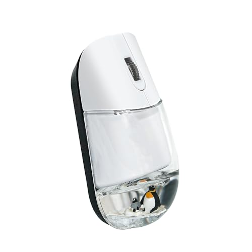 Aqua Wireless Mouse Cute Clear Water Mice Silent For Pc Laptop Computer Macbook Kids Girl Women Gift With Liquid Water & Floater Penguin-White