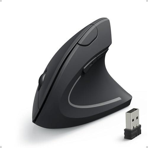 2.4G Wireless Vertical Ergonomic Optical Mouse For Work, Multi-Device Connectivity, 800/1200 /1600 Dpi, 5 Buttons For Laptop, Desktop, Pc - Black