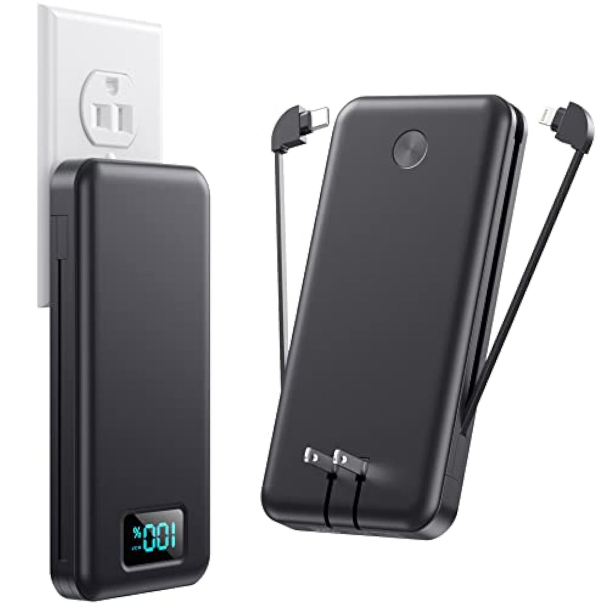 Portable Charger With Built-In Cables & Ac Wall Plug,Upgraded 13800Mah Usb-C Power Bank, 4 Output Lcd Display External Battery Pack Phone Charger Compatible With Iphone 16/15/14/13 Samsung Android Etc