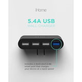 iHome Slim 4-Port USB Wall Charger, AC Pro Multiport Plug Adapter, Phone Charging Block with 4 Ports, Flat USB Wall Adapter for Home & Travel