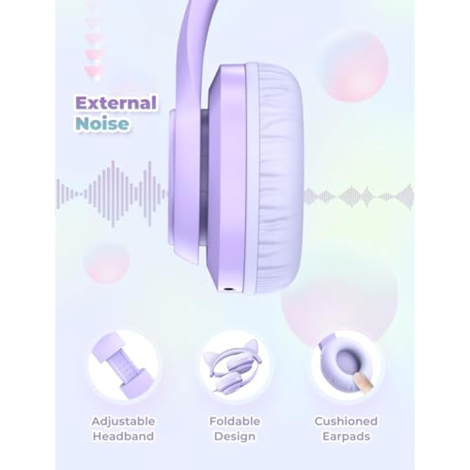 iClever Kids Headphones with Cat Ear Led Light Up, Safe Volume Limite Kids Wir