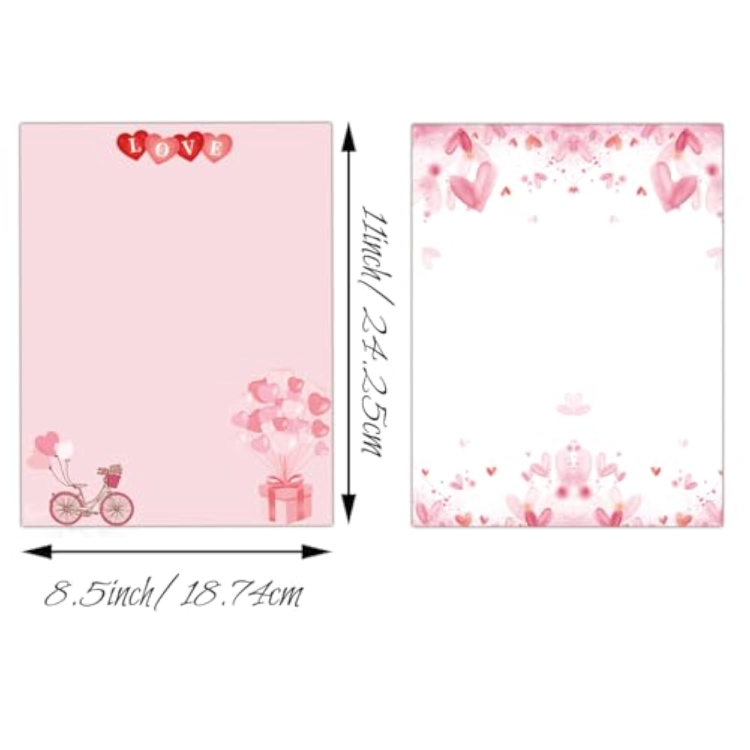 52 Set Happy Valentine'S Day Letterhead Paper 8.5X11Inch Red Pink Love Heart Letter Writing Paper Valentines Stationery Writing Papers Of Valentine'S Day, Wedding Bridal Shower Invitation Letterhead