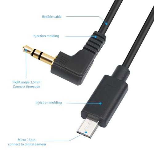 1FT USB Micro 15pin to Right Angle 3.5mm timecode Cable;Camera FX3 timecode Cable for Sony FX-30 A7M3 A7M4 A7S2 A7S3