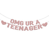 Omg Ur A Teenager Banner – 13Th Birthday Decorations For Girls, Rose Gold Glitter Happy 13Th Bday Party Decor, Pre-Strung Teen Girl Birthday Decorations For 13 Year Old Girl