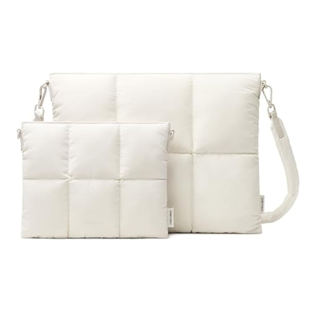 Puffy Laptop Sleeve 15 Inch 16 Inch, Quilted Puffer Pillow Case With Strap Compatible For Macbook Air 15" M4 2025, Macbook Pro 16" M4, Sleeve & Organizer Bundle, Rice