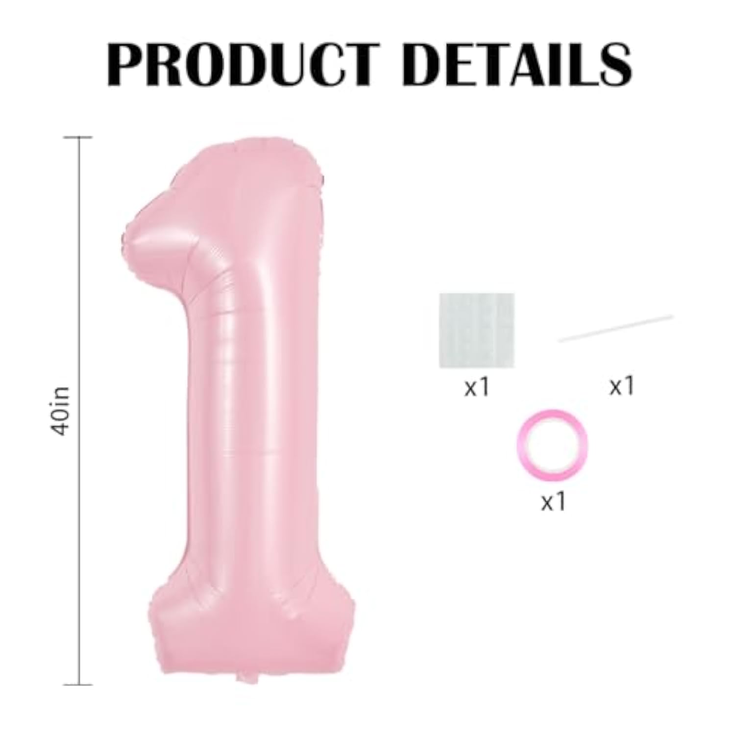 40-Inch Pastel Pink Number 1 Balloon Foil Birthday Party Decorations