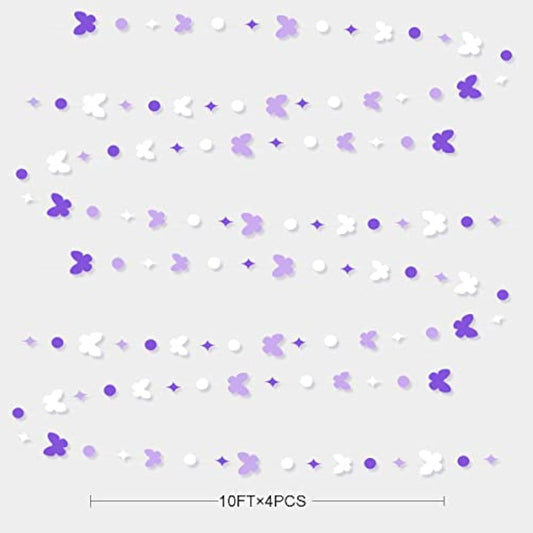 40Ft Lavender Butterfly Garland Purple White Hanging Circle Polka Dot