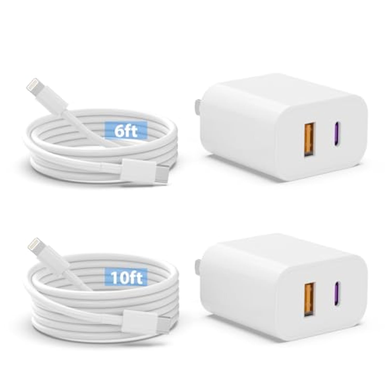 Iphone 20W Dual Port Usb C Fast Charger (2-Pack, 6Ft & 10Ft Cables Included) For Iphone 14/13/12/11 Pro Max/Xr/Xs/Ipad