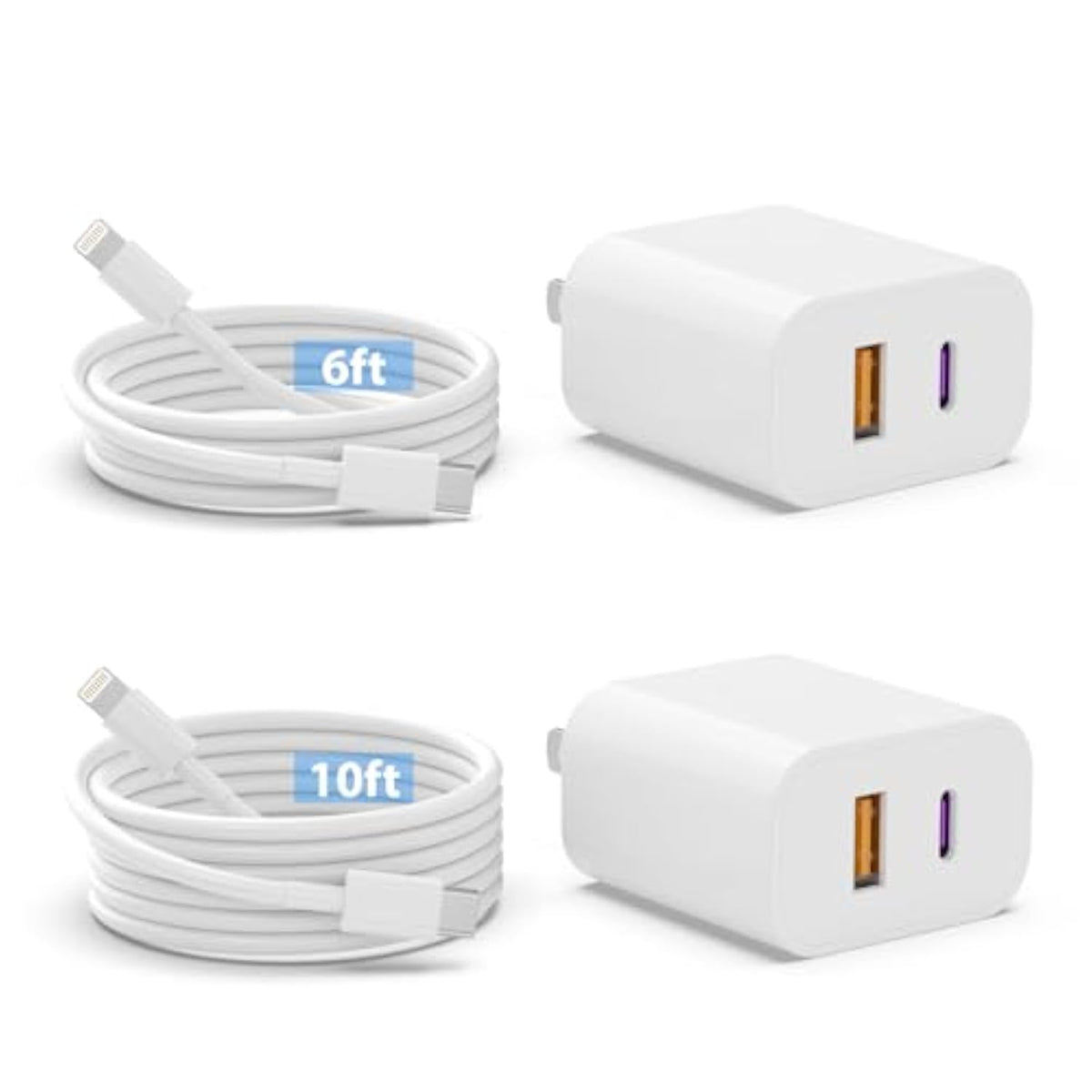 Iphone 20W Dual Port Usb C Fast Charger (2-Pack, 6Ft & 10Ft Cables Included) For Iphone 14/13/12/11 Pro Max/Xr/Xs/Ipad