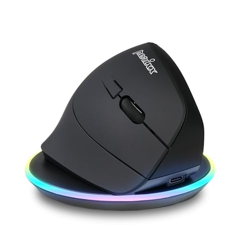 Perimice-715Rx Wireless Rechargeable Vertical Mouse - Duo Wired And Wireless Charging Feature - Charger Included - Right-Handed - Black