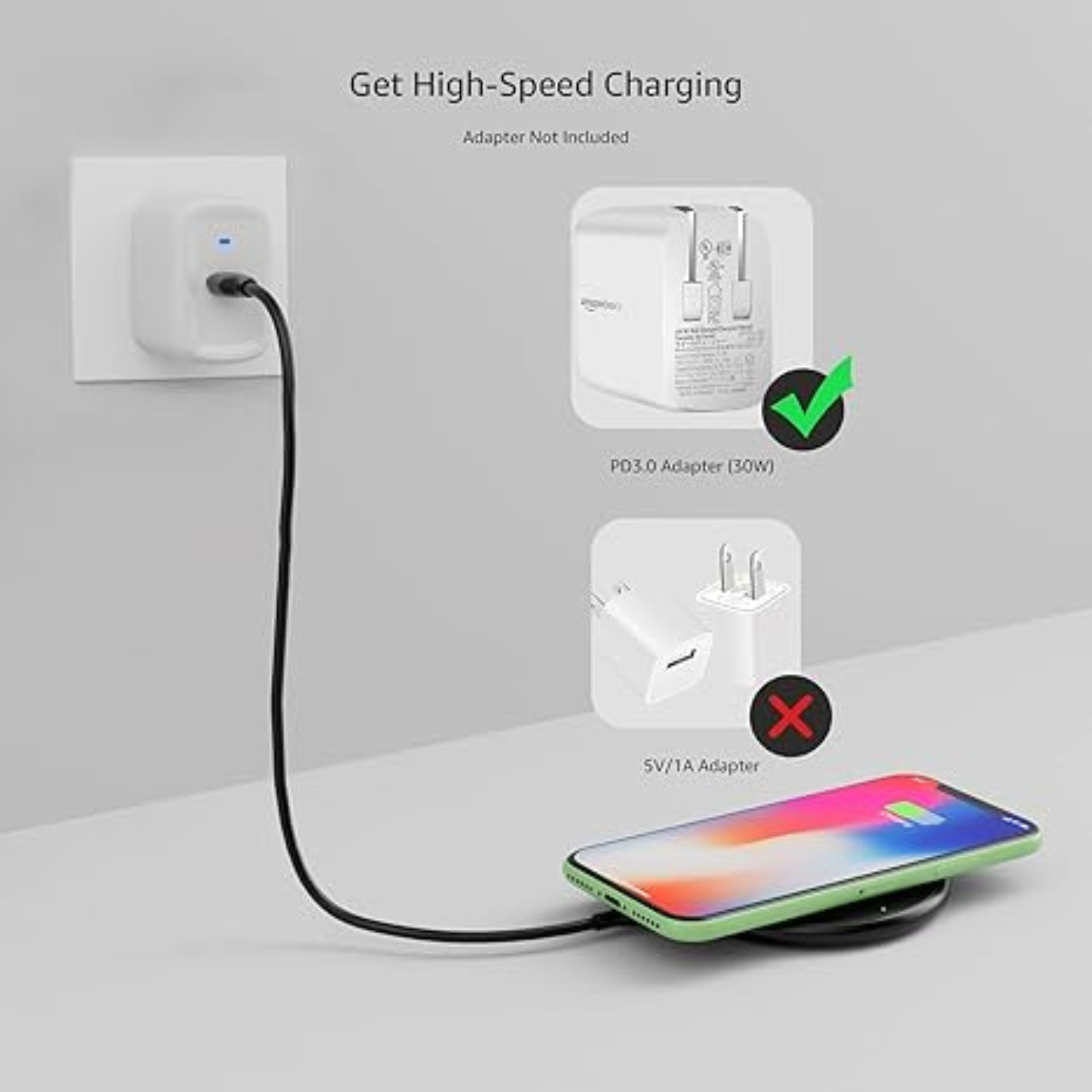 15W Qi Certified Wireless Charger Pad with USB Cable Fast Charging for iPhone Samsung LG Black