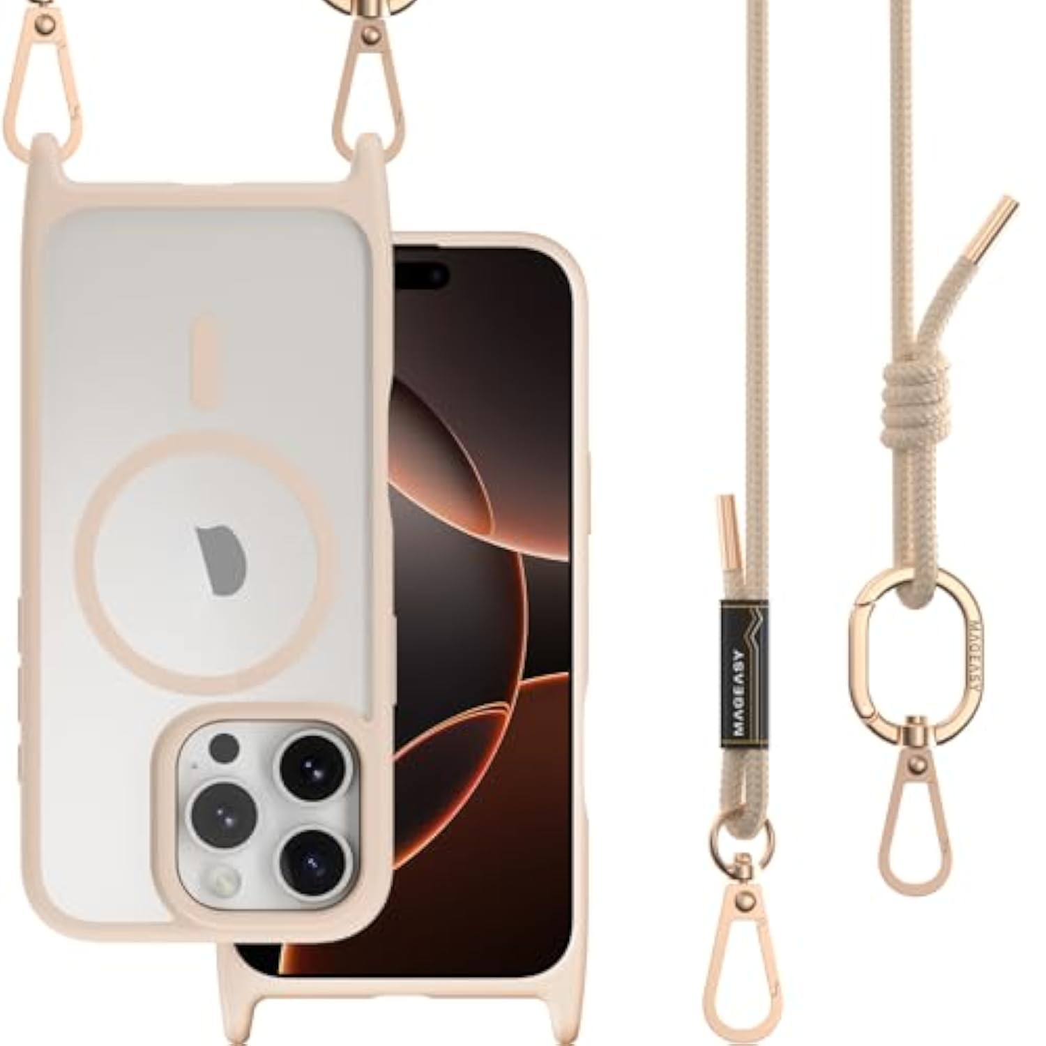 Case For Iphone 16 Pro 6.3" - Case With Crossbody Strap, 16Ft Drop Protection, Compatible With Magsafe | Roam M (Rosé)