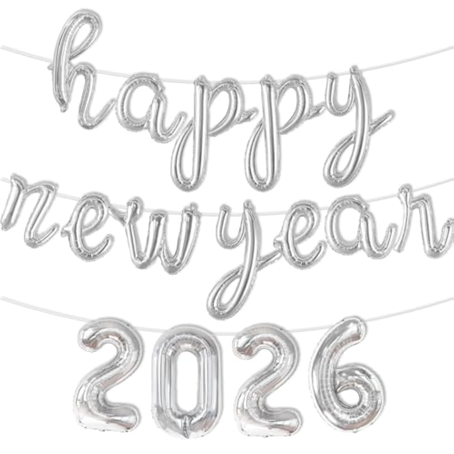 16in Silver 2026 Happy New Year Foil Balloons for NYE Party Decorations
