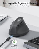 Ergonomic Mouse Wireless, Adjustable Dpi Vertical Mouse 1000/1200/1600 With 6 Buttons, Rechargeable Ergo Mice, Medium To Large Sized Hands, 2.4Ghz Usb Receiver For Computer, Laptop, Pc