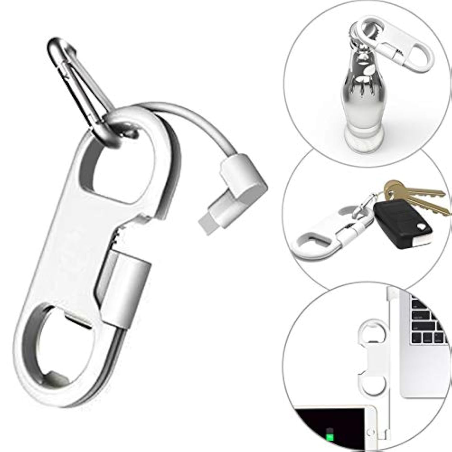 iPhone Charging Cable Keychain Bottle Opener Portable White