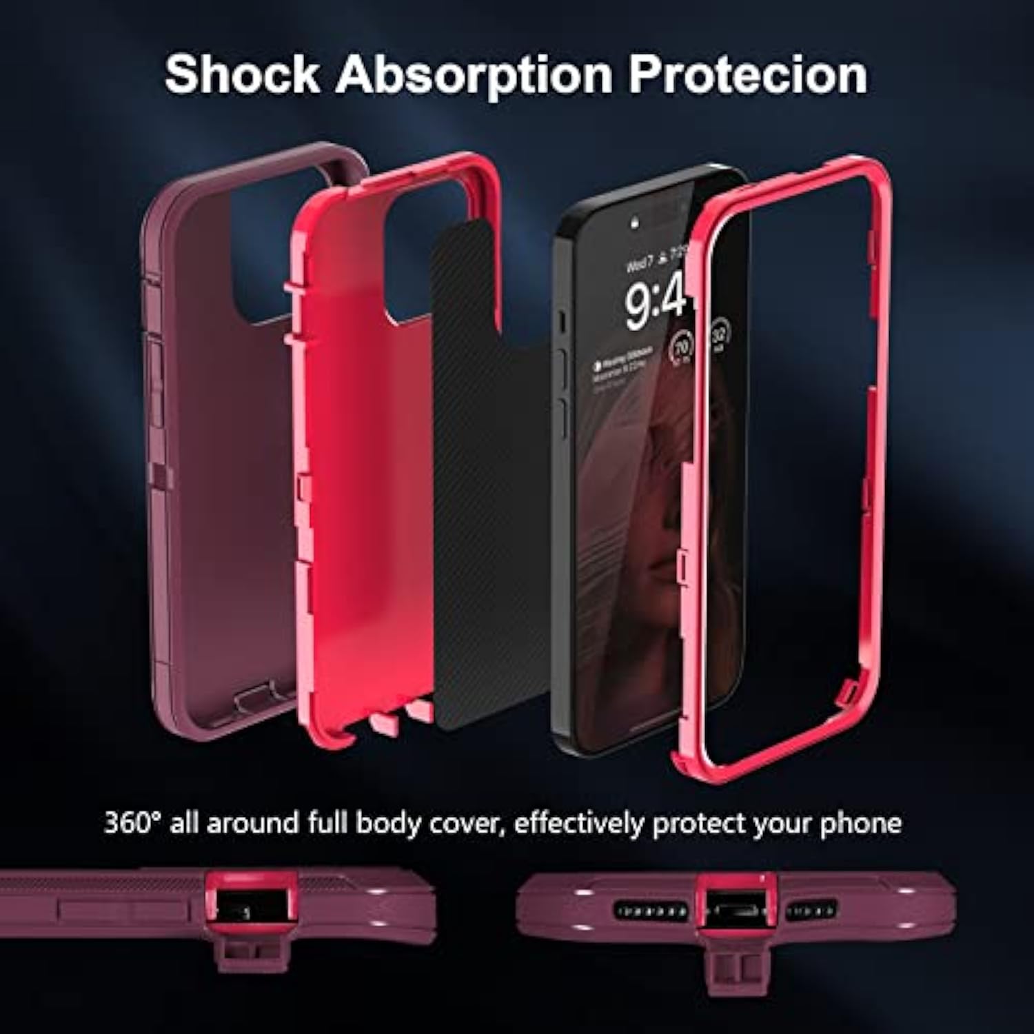 Heavy Duty Shockproof Full Body Protection 3 in 1 Silicone Rubber & Hard PC Rugged Durable Phone Cover for iPhone 14 Pro Max