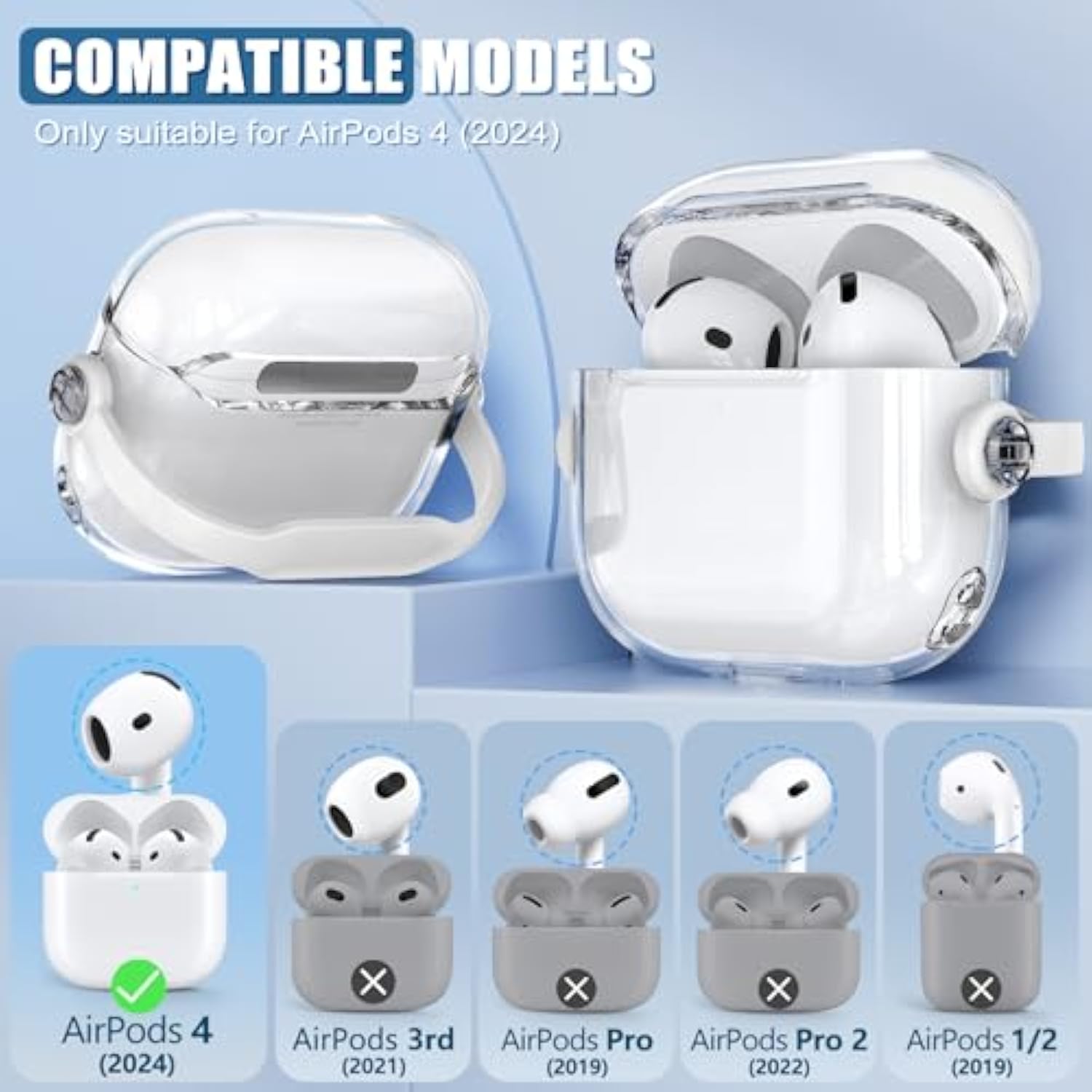 Safety Lock For Airpods 4 Case,Tpu Clear Cases For Apple Airpods 4 Usb-C With Cleaner Kit, Drop Protection Airpods 4 Case Cover For Men For Women With Lock And Keychain,Clear+White